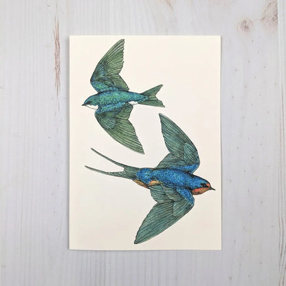 Swooping Swallows Card - 5x7 Blank Notecard