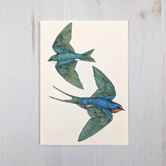 Swooping Swallows Card - 5x7 Blank Notecard