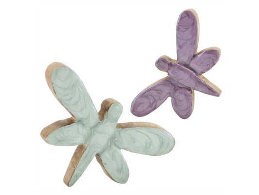 Set of 2 Green and Purple Enamel Dragonflies