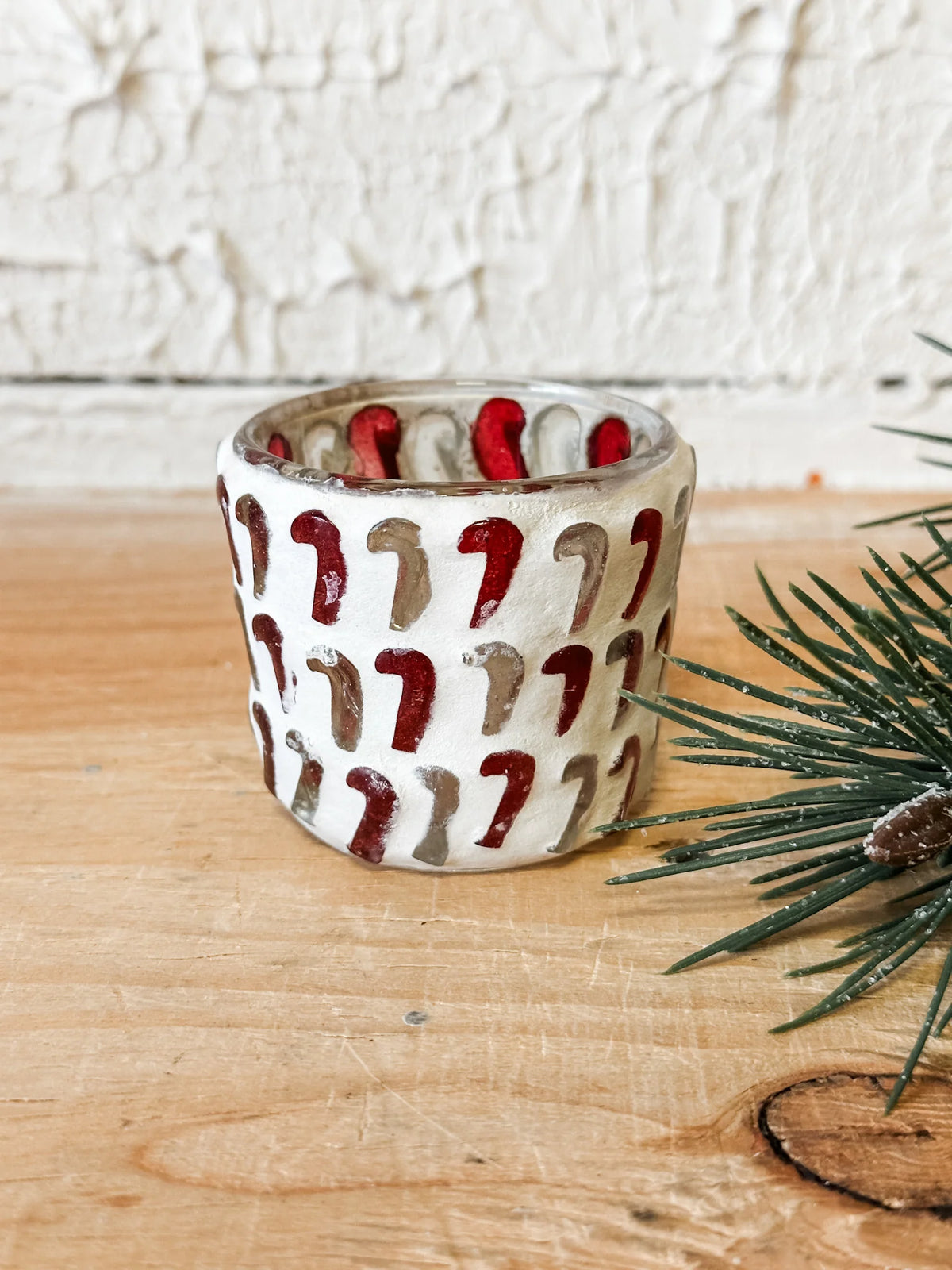 Festive Glass Mosaic Candy Cane Votive Holder