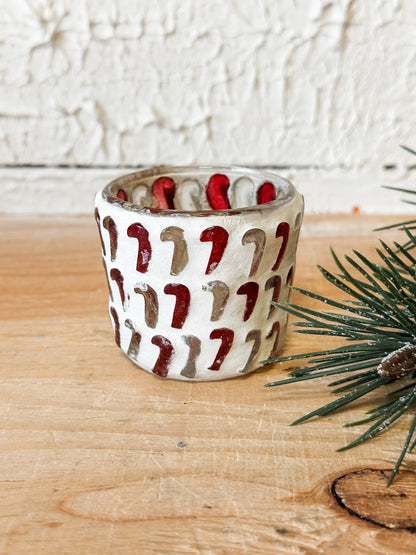 Festive Glass Mosaic Candy Cane Votive Holder