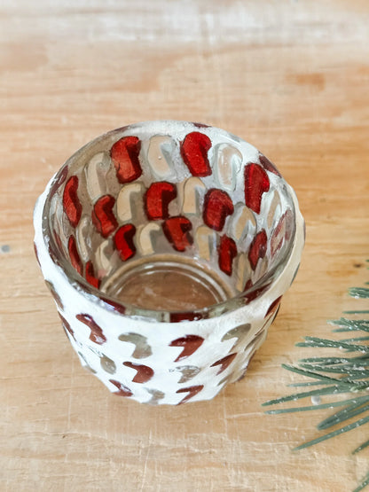 Festive Glass Mosaic Candy Cane Votive Holder