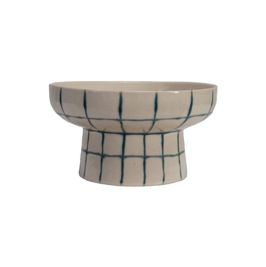 Stoneware Pedestal w/ Grid Pattern