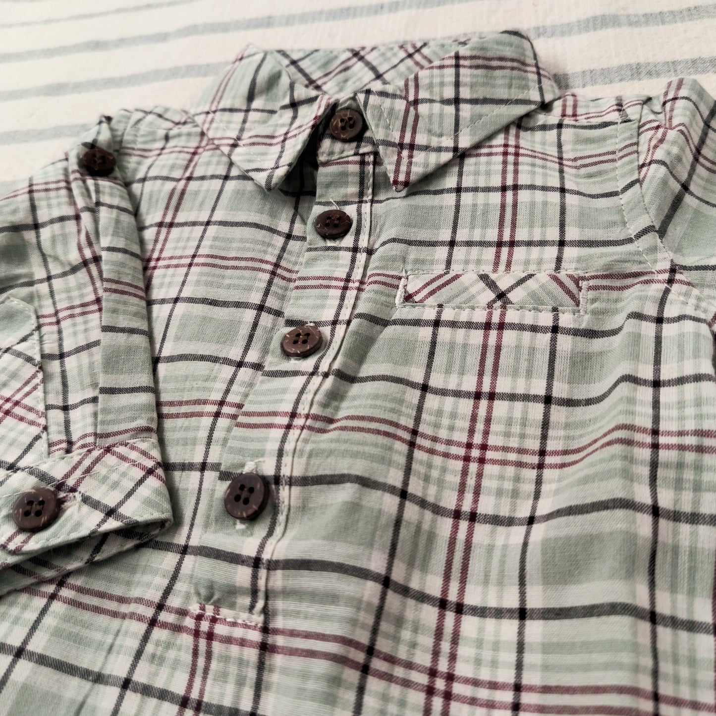 Green Plaid Collared Onesie