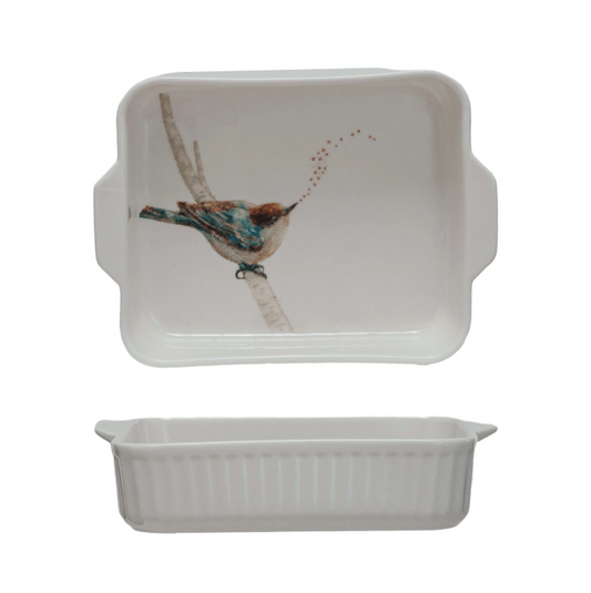 Stoneware Baker w/ Bird on Branch