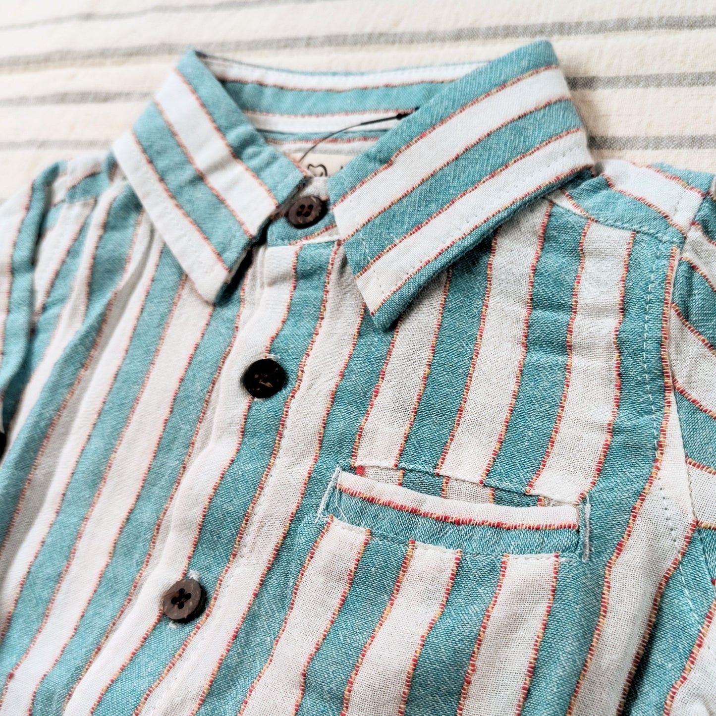 Turquoise Striped Woven Shirt