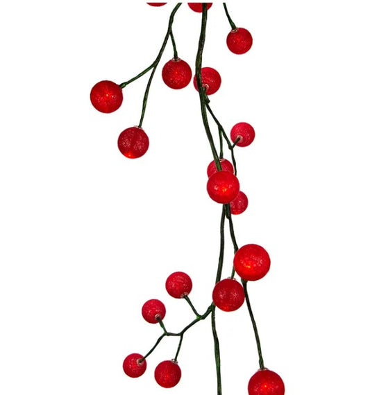 6' Green Garland w/ Red Lighted Balls