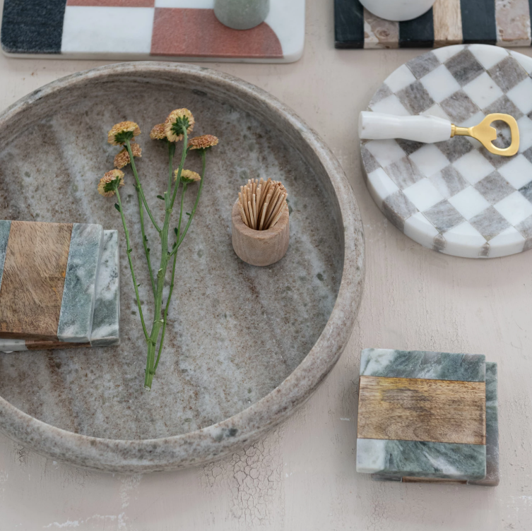 Marble & Wood Coasters, Set of 4