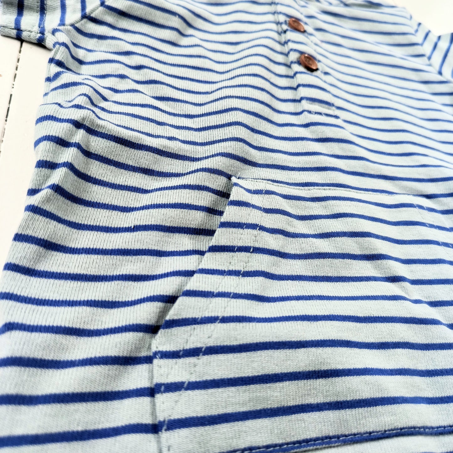 Grey & Blue Stripe Hooded Top