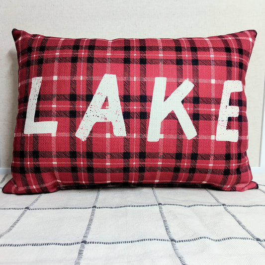 Red Plaid Lake Pillow