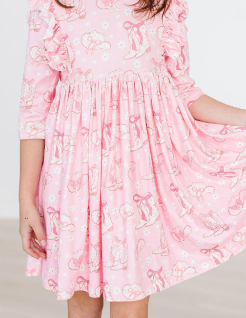 Howdy 3/4 Sleeve Ruffle Twirl Dress