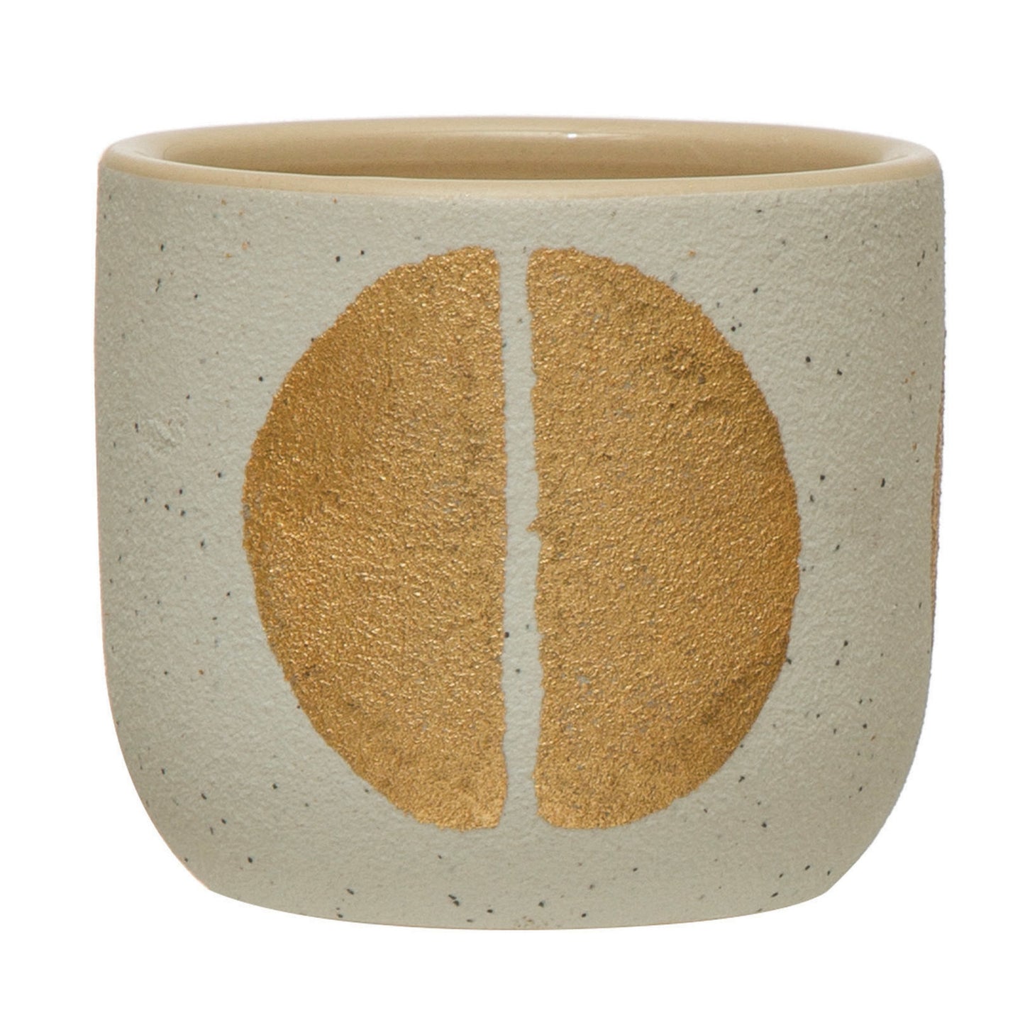 Hand-Painted Stoneware Planter with Gold Design