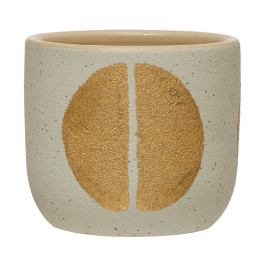 Hand-Painted Stoneware Planter with Gold Design