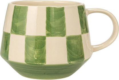 10 oz. Stoneware Mug w/ Check Pattern, 4 Colors