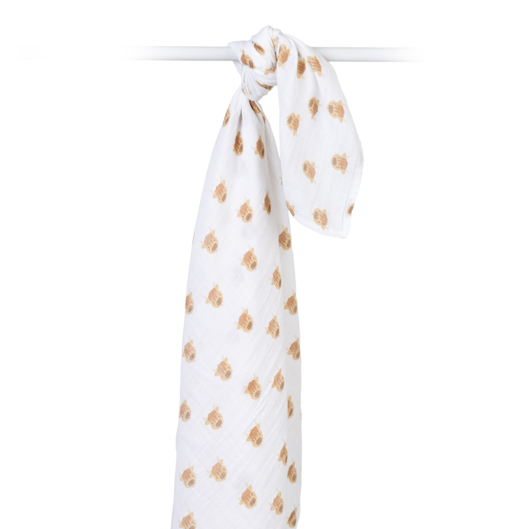 Lulujo Cotton Swaddle – Highland Cows – 47×47″