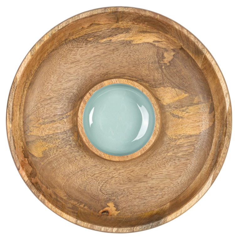 Round Mango Wood Chip & Dip Server