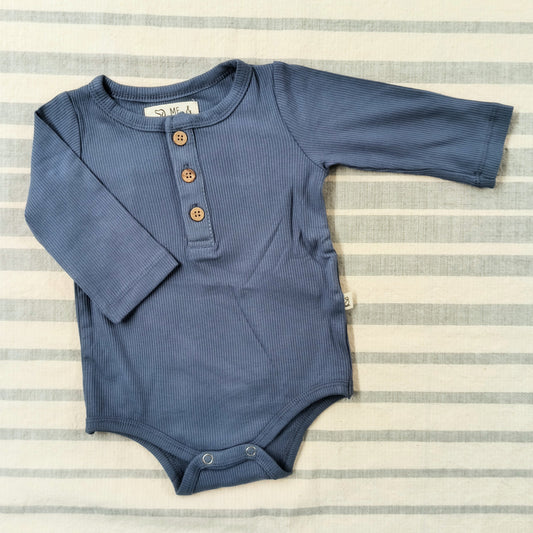 Ribbed Cotton Onesie - Blue