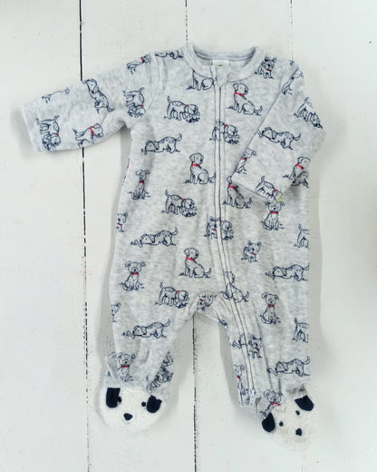 Puppy Print Velour Footie