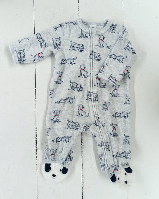 Puppy Print Velour Footie