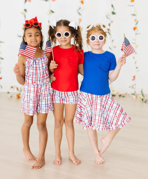 Patriotic Plaid Strappy Romper
