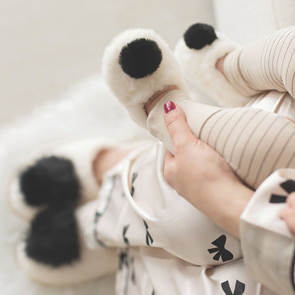 Plush Baby Slippers - Ivory/Black