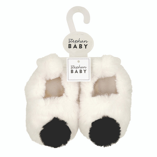Plush Baby Slippers - Ivory/Black