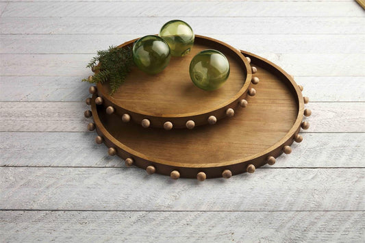 Wood Beaded Tray Set