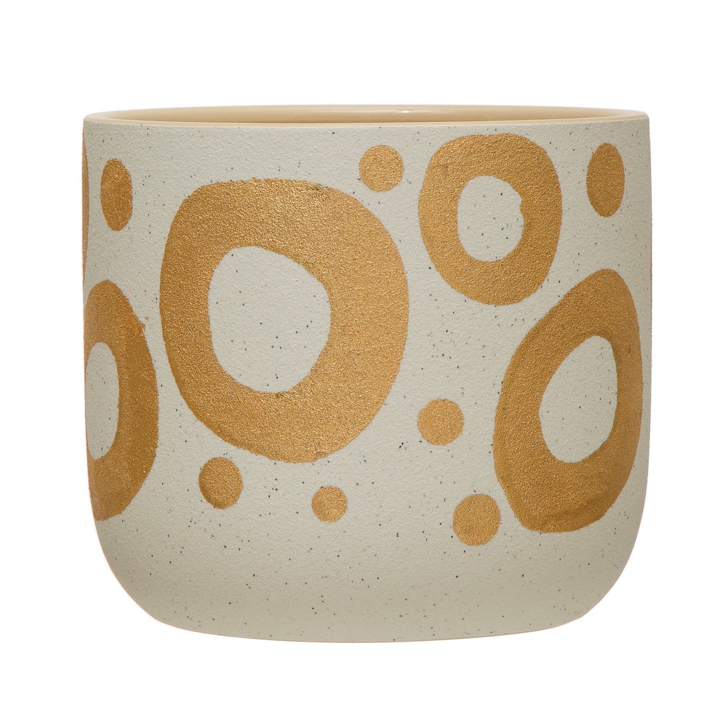 Hand-Painted Stoneware Planter with Gold Design