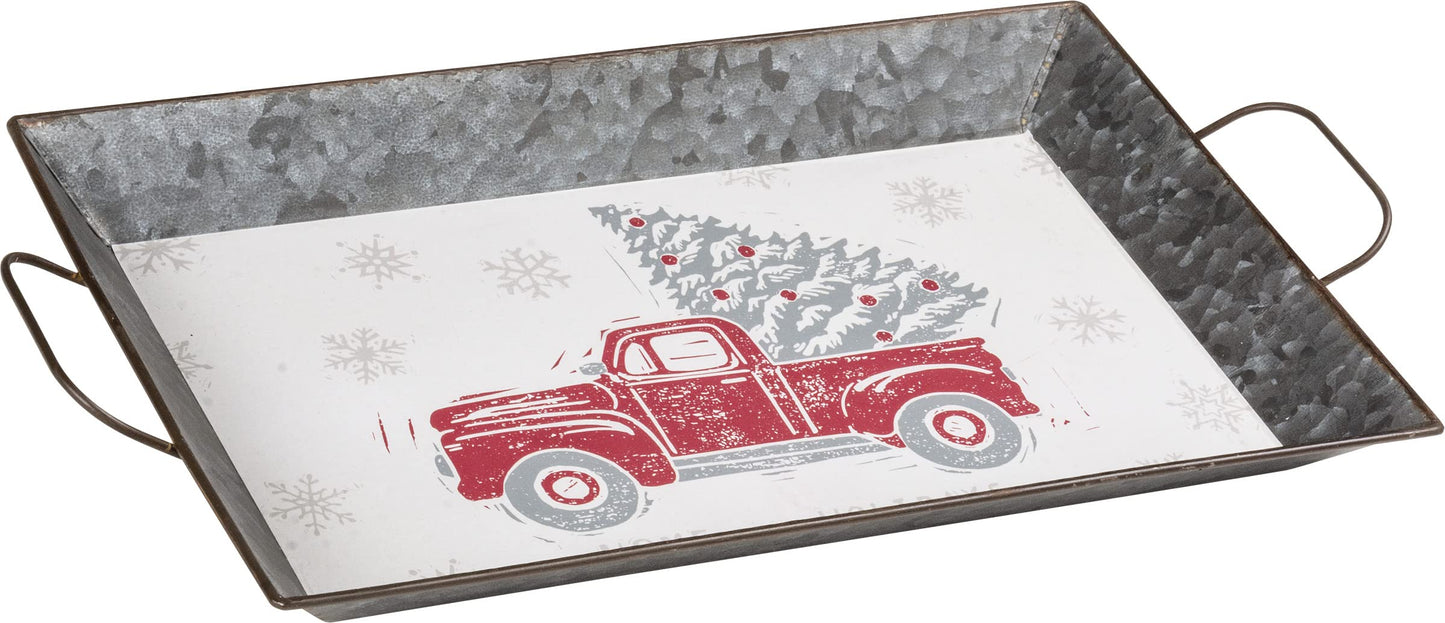 Metal Tray - Home for the Holidays w/ Red Truck