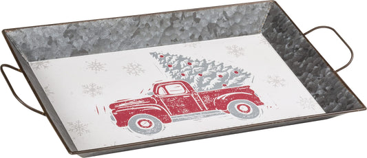 Metal Tray - Home for the Holidays w/ Red Truck