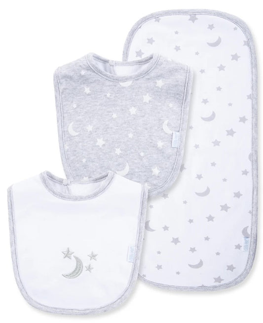 Moon and Stars Bib & Burp Set