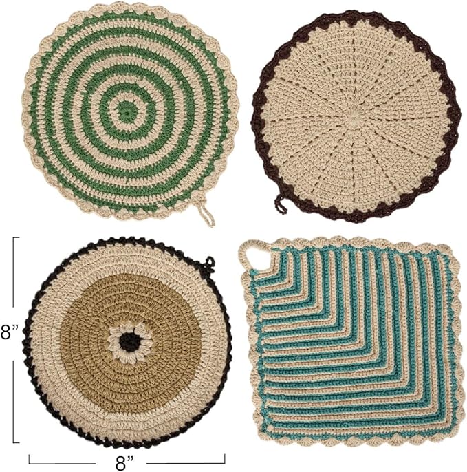 Cotton Crocheted Pot Holder, 4 Styles