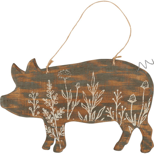 Wooden Floral Pig Decor