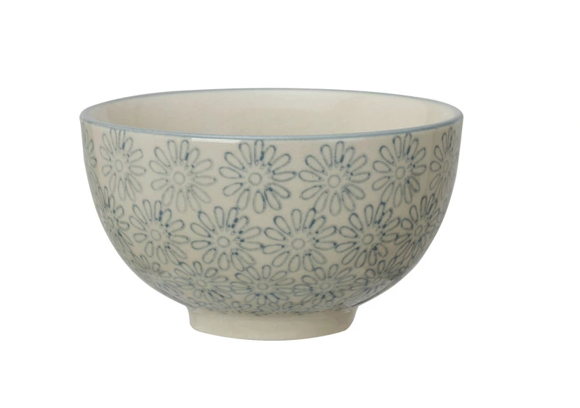 Stoneware Bowl w/ Floral Pattern