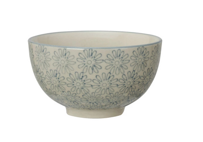 Stoneware Bowl w/ Floral Pattern