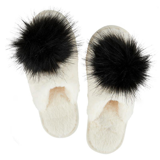 Plush Slippers - Ivory/Black