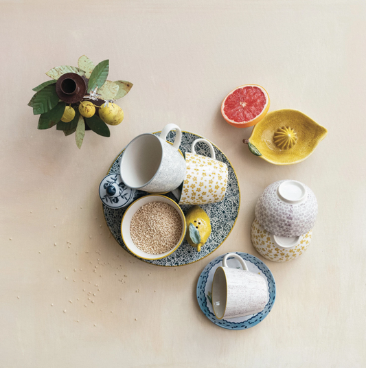 Stoneware Bowl w/ Floral Pattern