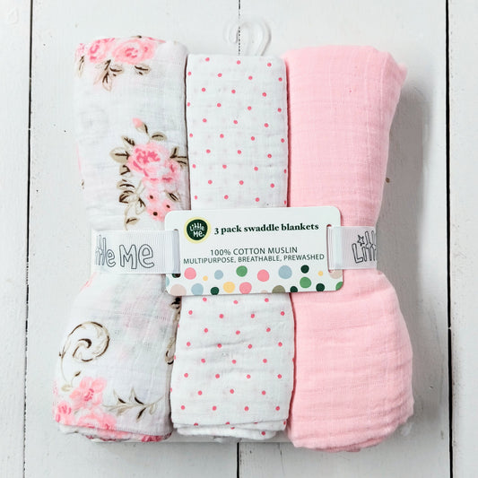 3pk Rose Swaddle Blankets