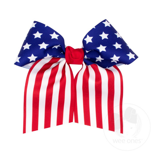 King Stars & Stripes Print Hair Bow w/ Tails