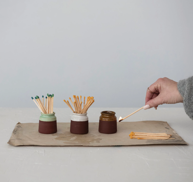Stoneware Match Holder w/ Striker