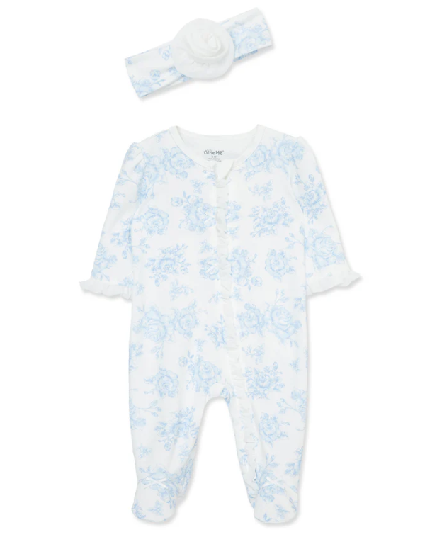 Blue Roses Footie w/ Headband