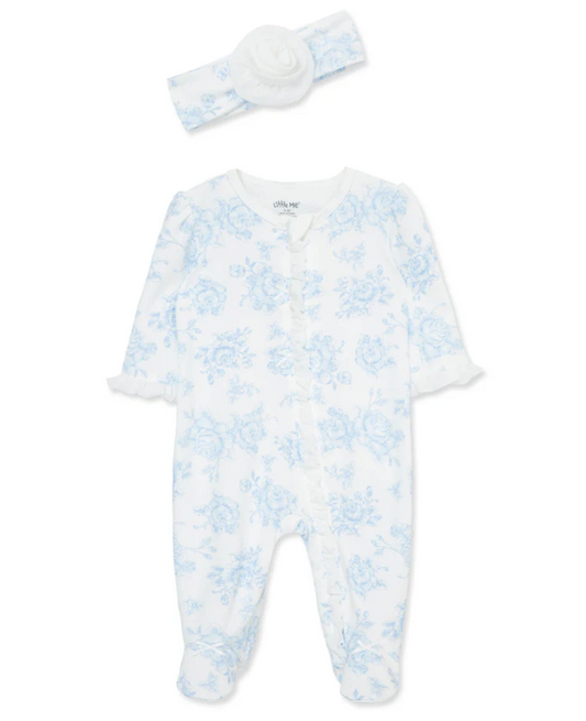 Blue Roses Footie w/ Headband