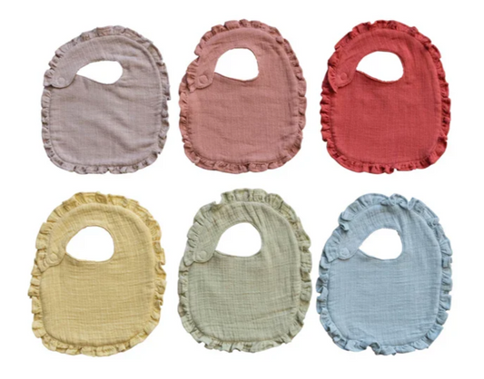 Cotton Double Cloth Baby Bib w/ Terry Back & Ruffles, 6 Colors