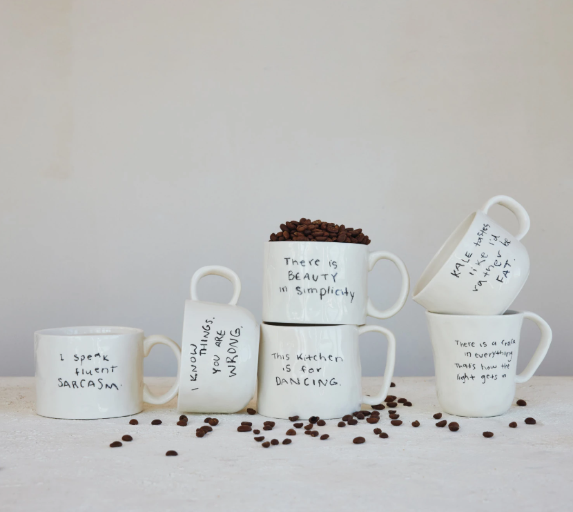 Stoneware Mug w/ Saying Black & White