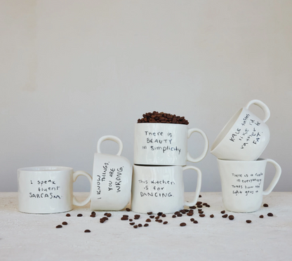 Stoneware Mug w/ Saying Black & White