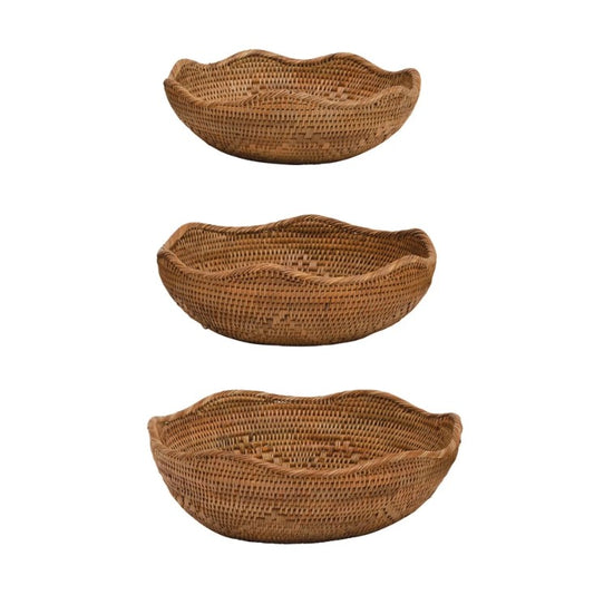 Hand-Woven Rattan Bowls, Set of 3