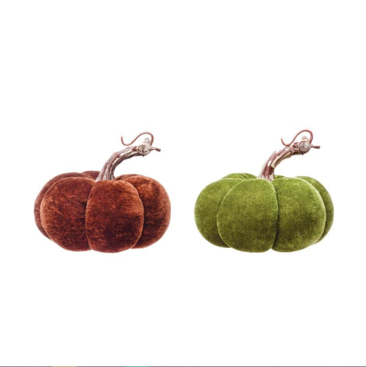 Green/Brown Velvet Pumpkin 4.25 "