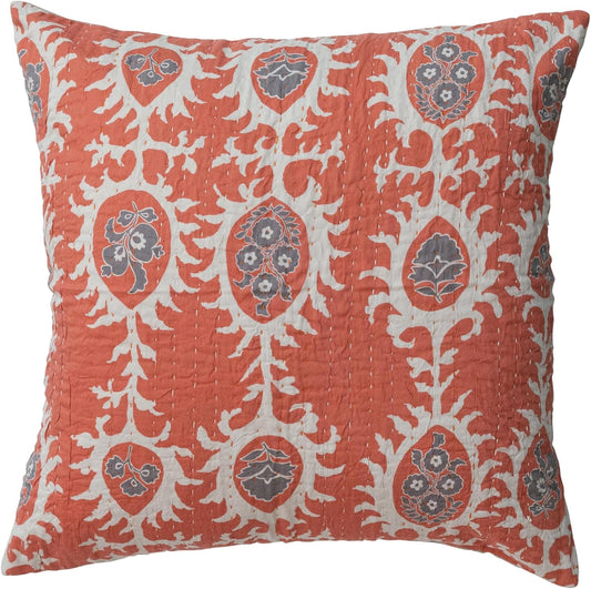 20" Square Cotton Voile Printed Pillow w/ Suzani Pattern