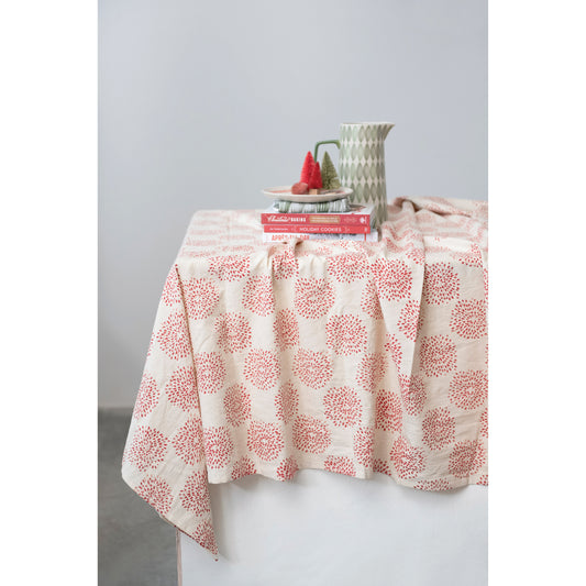 84" X 60" Cotton Blend Table Cloth with Dot Print