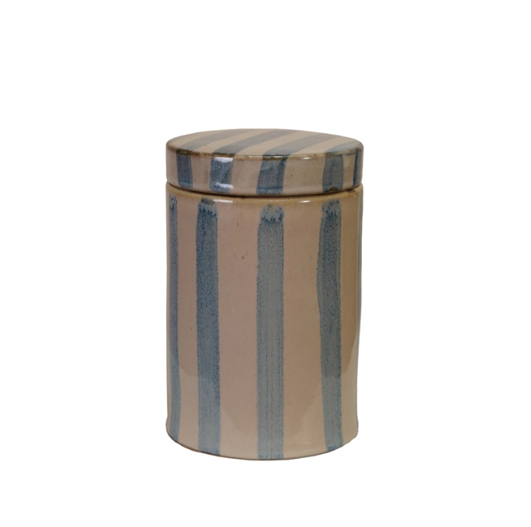 Stoneware Jar w/ Stripes & Lid